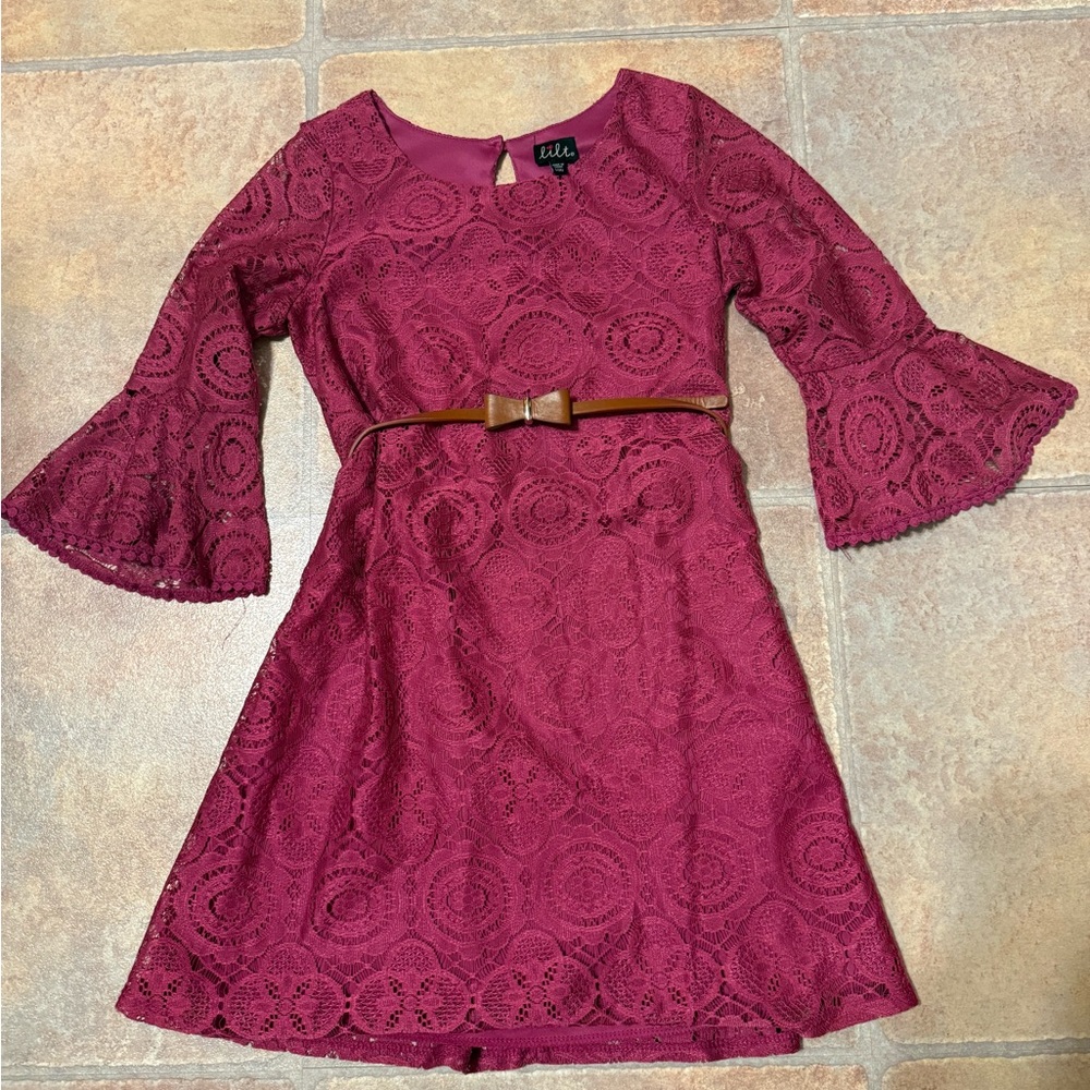 Lilt Burgundy Lace Kids Dress with Bow